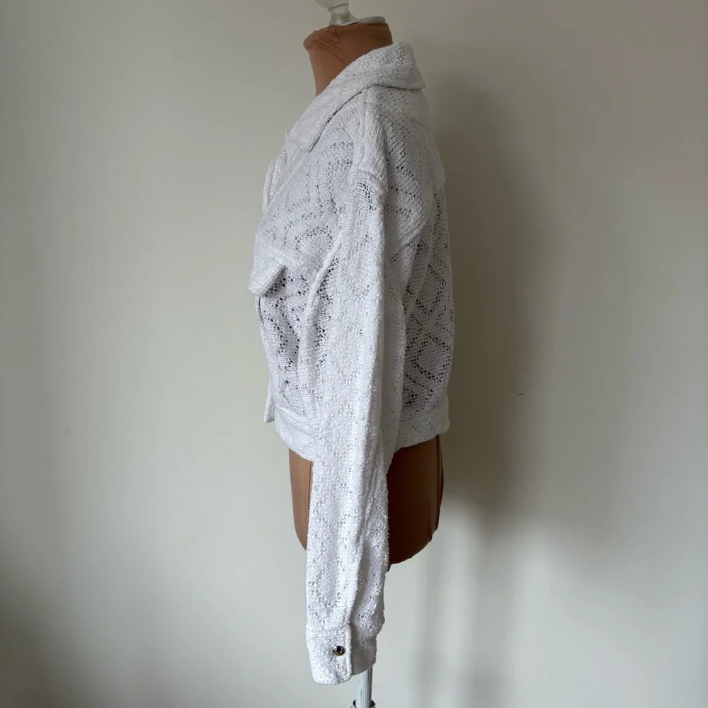 Iro Uliana Crochet Crispy White Snap Button Front Denim Style Jacket Size 36/4